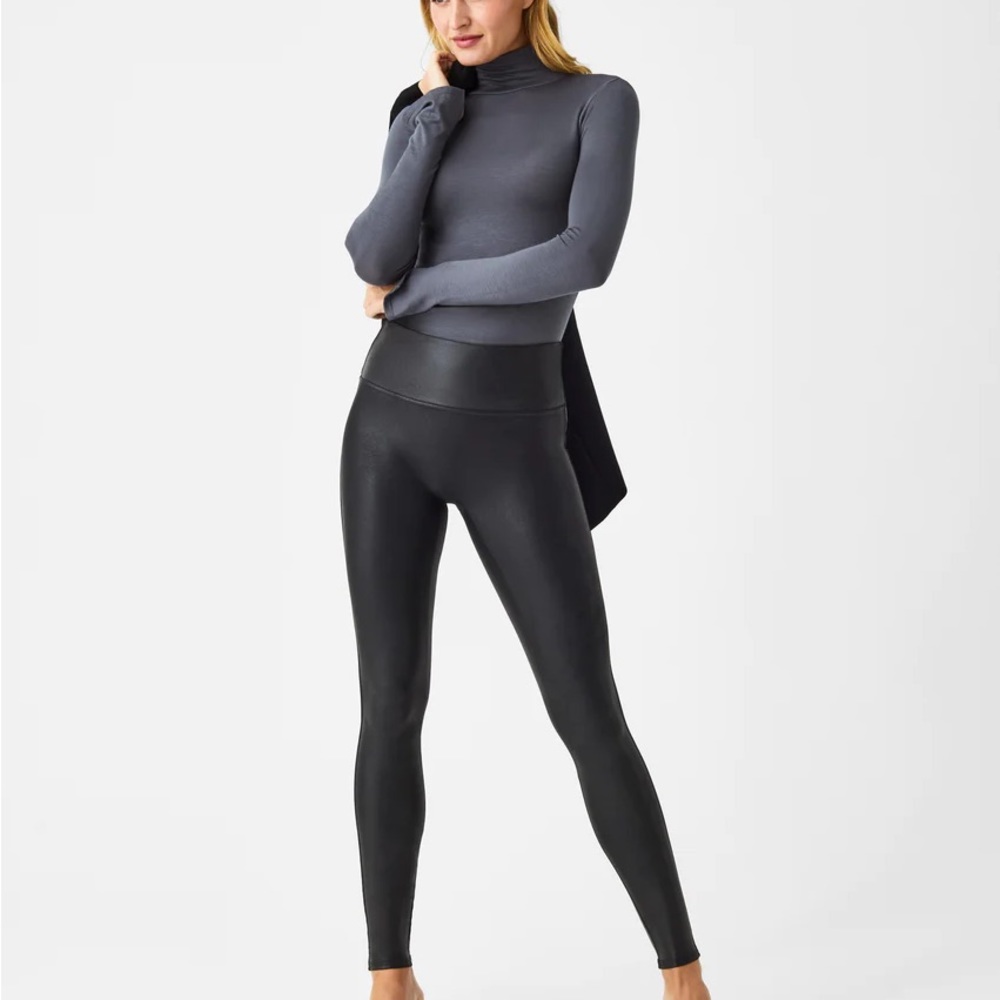 Spanx Black Faux Leather Leggings 26" Inseam